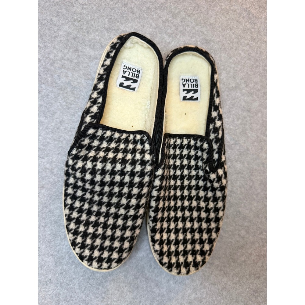 Billabong Carefree Houndstooth Faux Fur Lined Mules JFCTSBCA Black White Mens 8